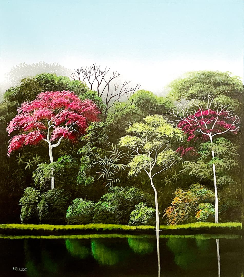 Bosque con presencias rosadas