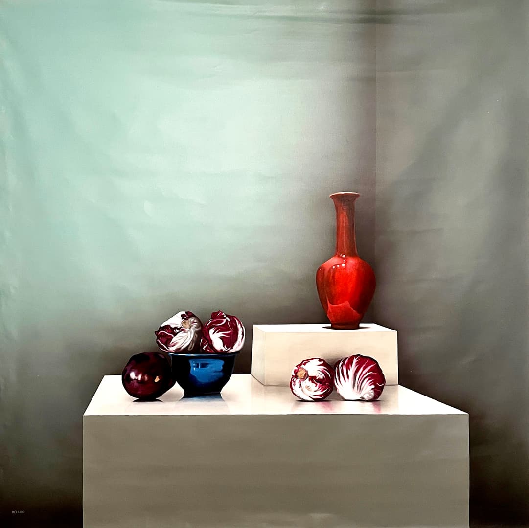 Repollos y vasija roja